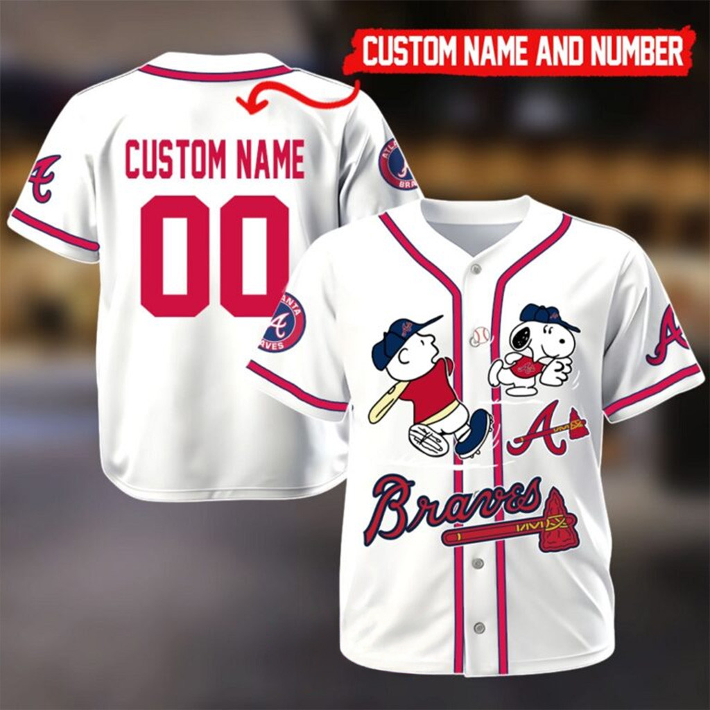 Personalized Atlanta Braves Peanuts Snoopy Playing Baseball Jersey Atlanta Braves Merch-1
