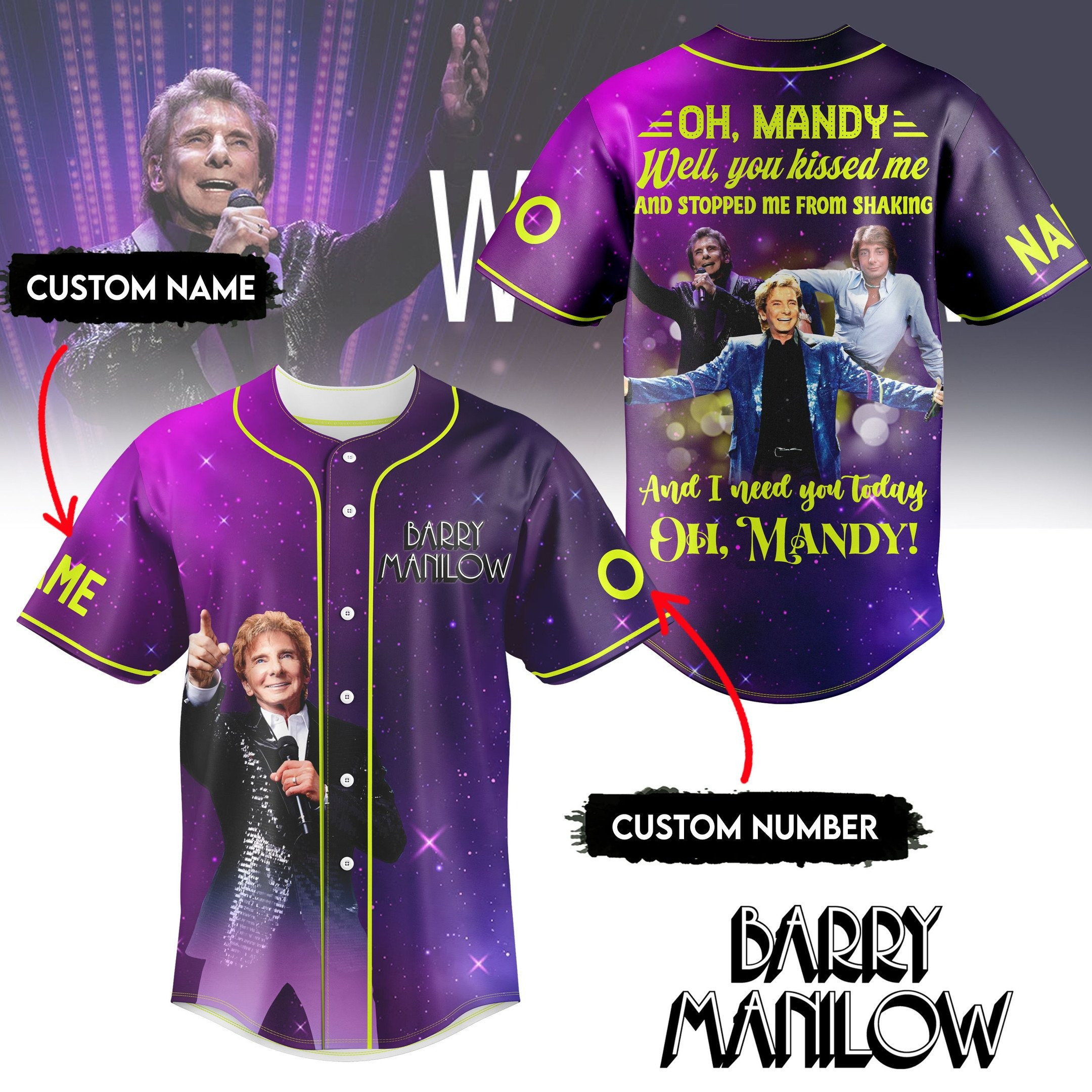 Personalized Barry Manilow Music Baseball Jersey Barry Manilow Merch Good Gifts For Dads-1