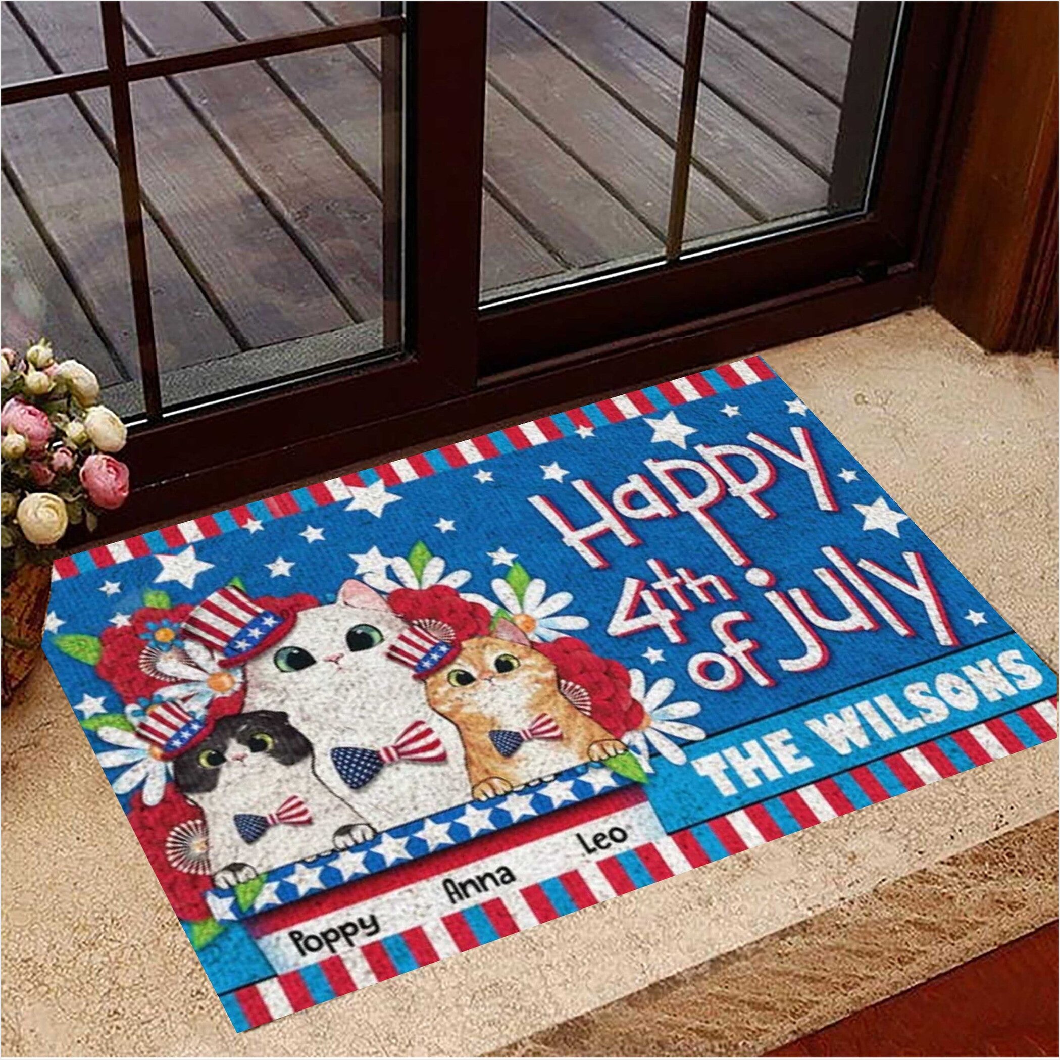 Personalized Cat Happy 4Th Of July Doormat Cute Cat Lover Fourth Of July Home Decor Gifts-1
