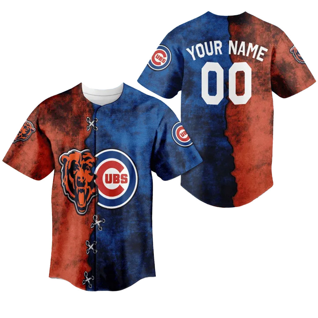 Personalized Chicago Cubs And Chicago Bear Mix Baseball Jersey-1
