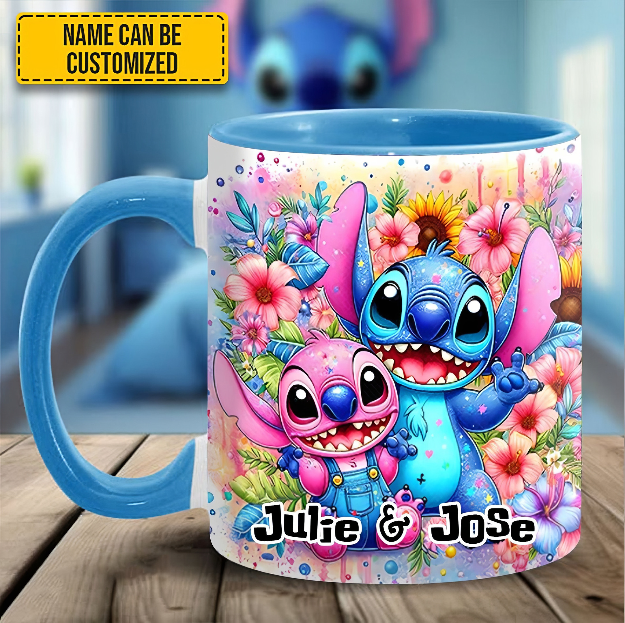 Personalized Colorful Stitch Couple Accent Mug Cute Ohana Mug Gifts For Friends-1