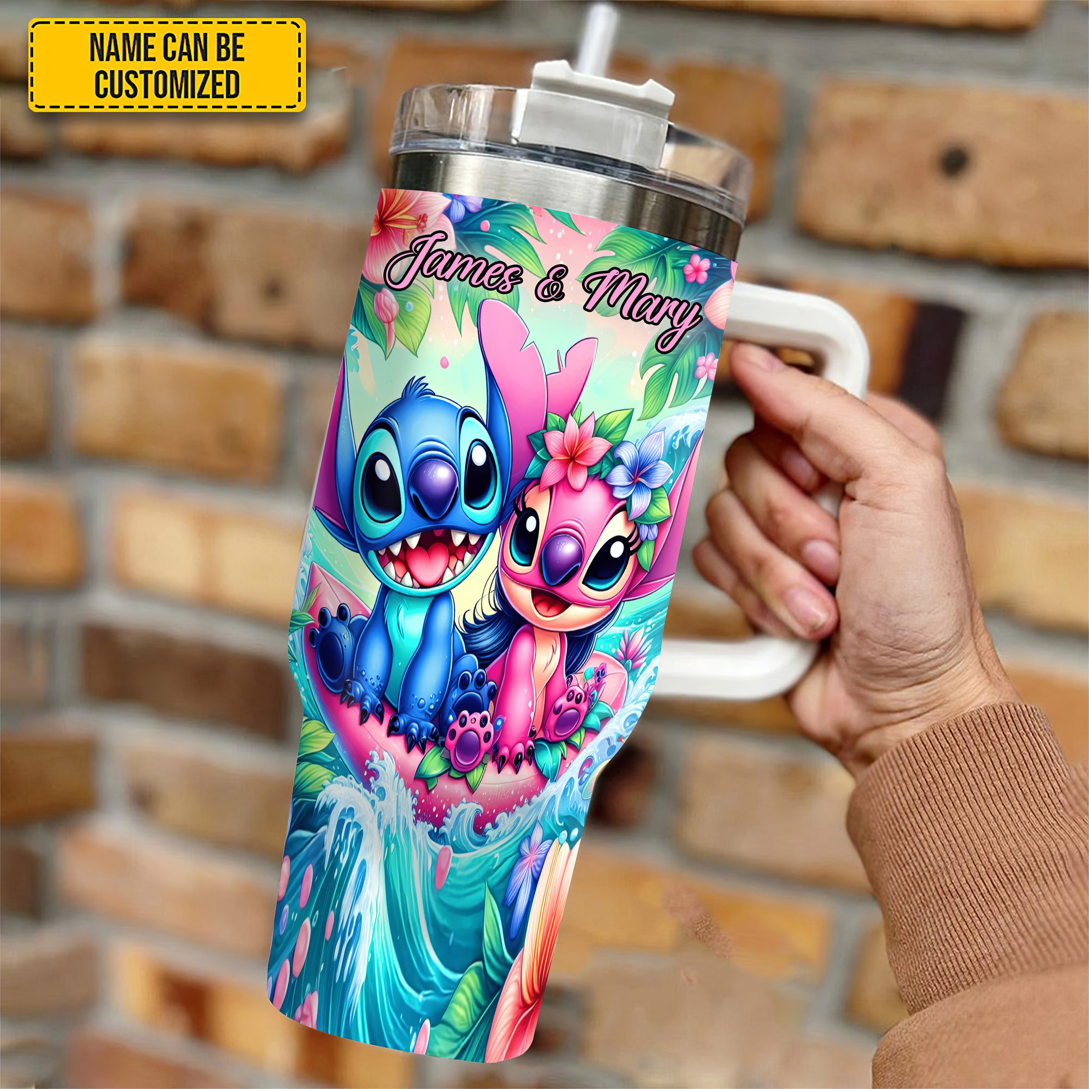 Personalized DN Stitch Couple Colorful Summer Tumbler Cute Tumbler Gifts For Him-1