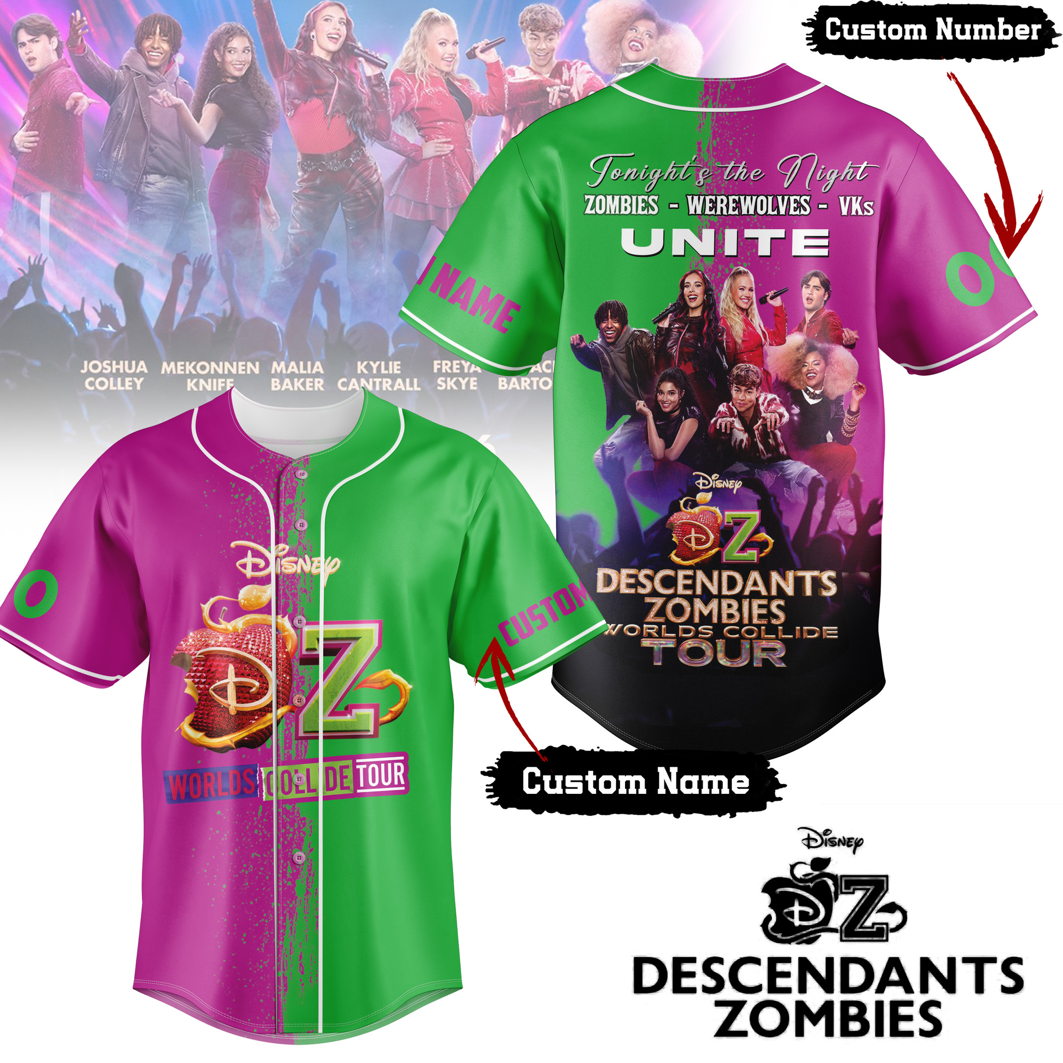 Personalized Descendants Zombies Disney Movie Baseball Jersey Fan Merch Gifts For Him Her-1