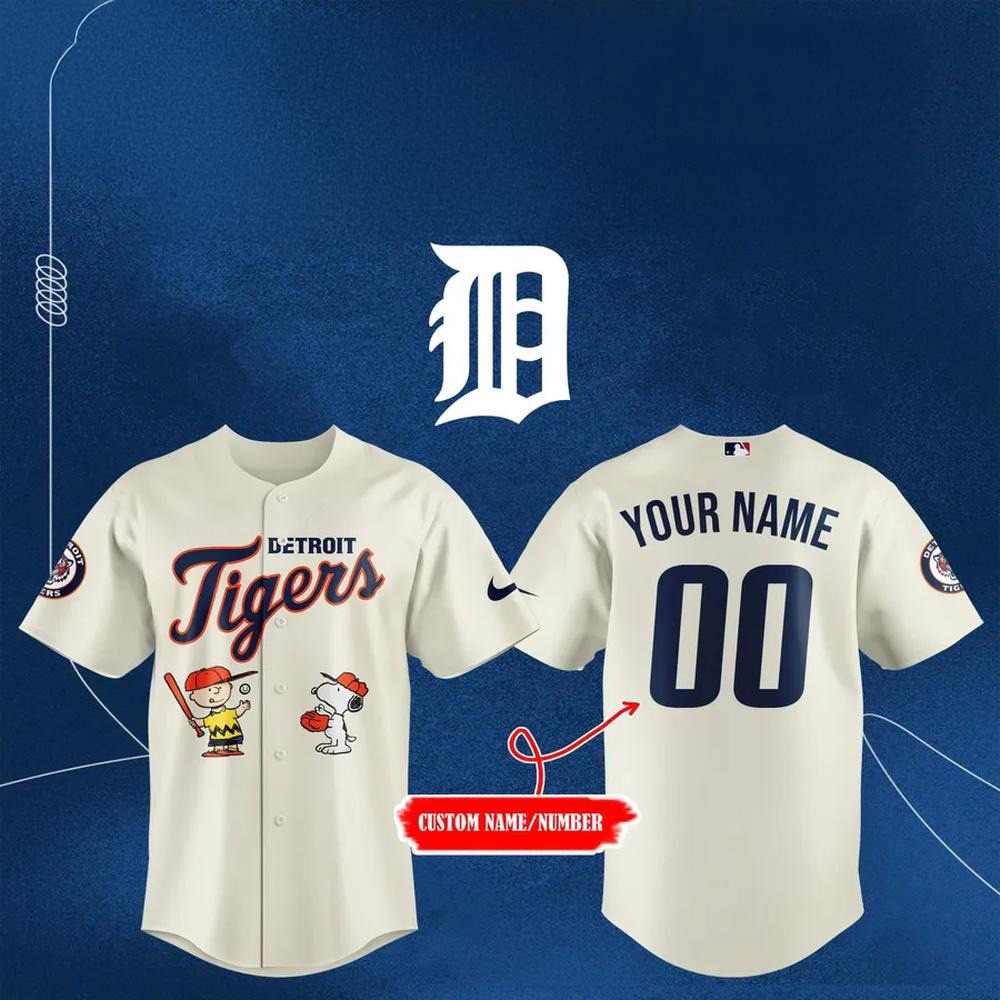 Personalized Detroit Tigers X Peanuts Baseball Jersey Detroit Tigers Merch Cool Baseball Gifts-1