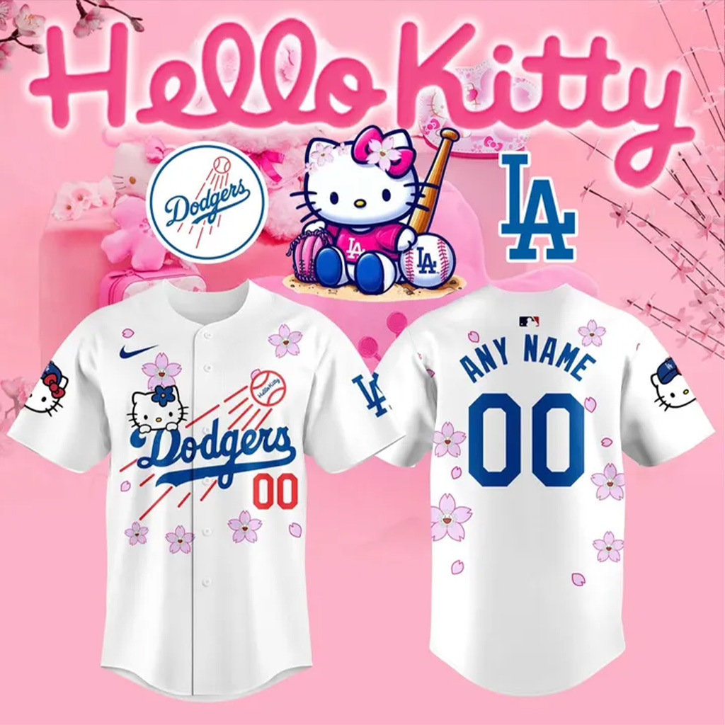 Personalized Dodgers World Series Merch 2025 LA Dodgers x Hello Kitty Cherry Blossom Jersey-1