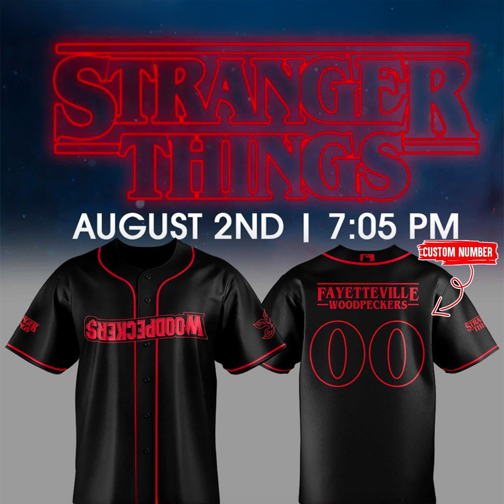 Personalized Fayetteville Woodpeckers Stranger Things Night Jersey Fayetteville Woodpeckers Merch-1