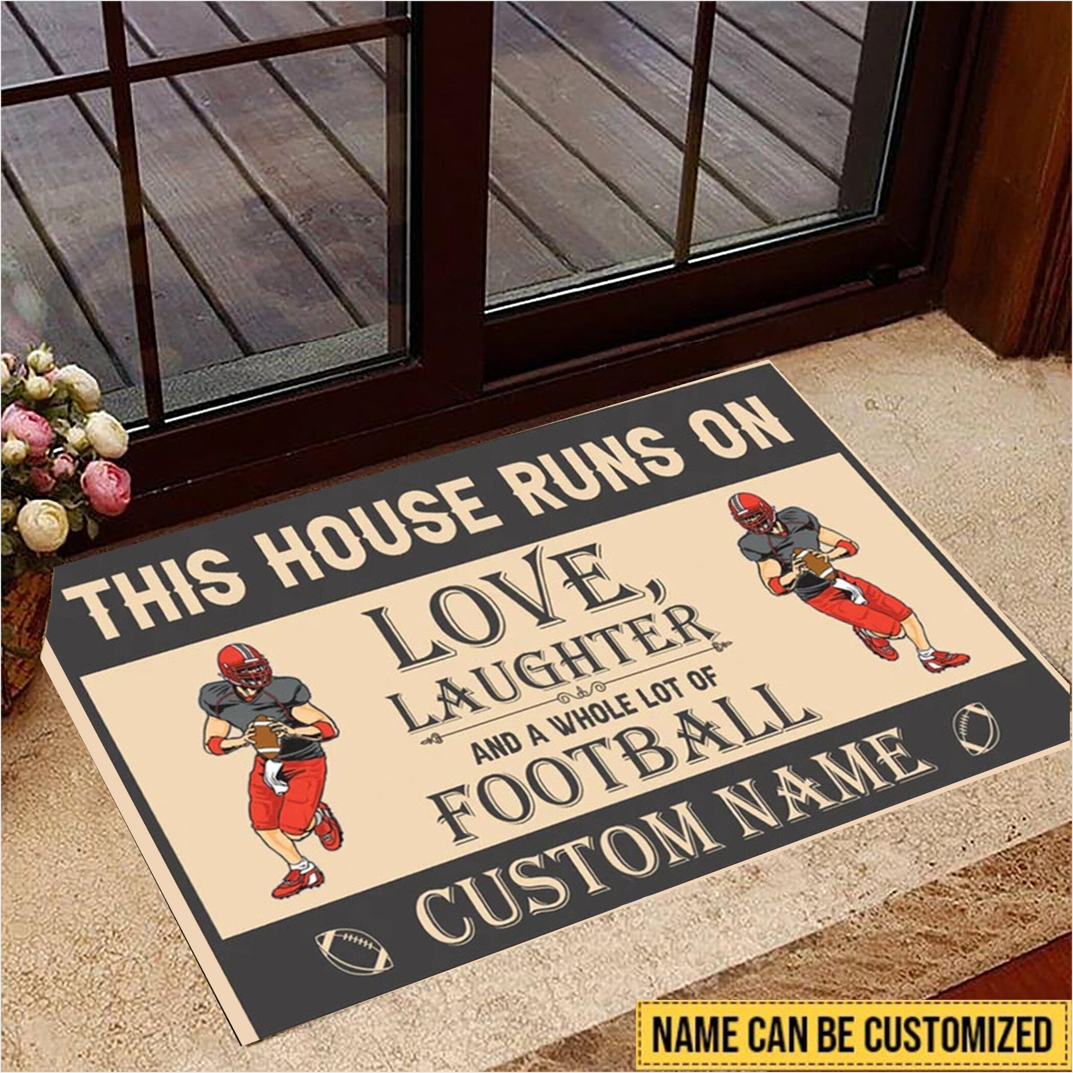 Personalized Football Doormat This House Run On Love Laughter And Whole Lot Of Football-1