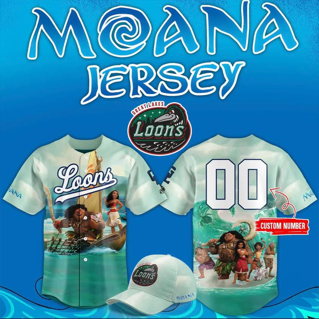 Personalized Great Lakes Loons x Moana Baseball Jersey Best Gifts For Baseball Fans-1