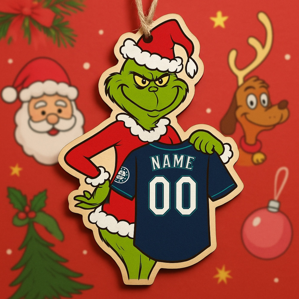 Personalized Grinch Seattle Mariners Wooden Ornament Custom Name And Number Jersey Christmas Gift-1