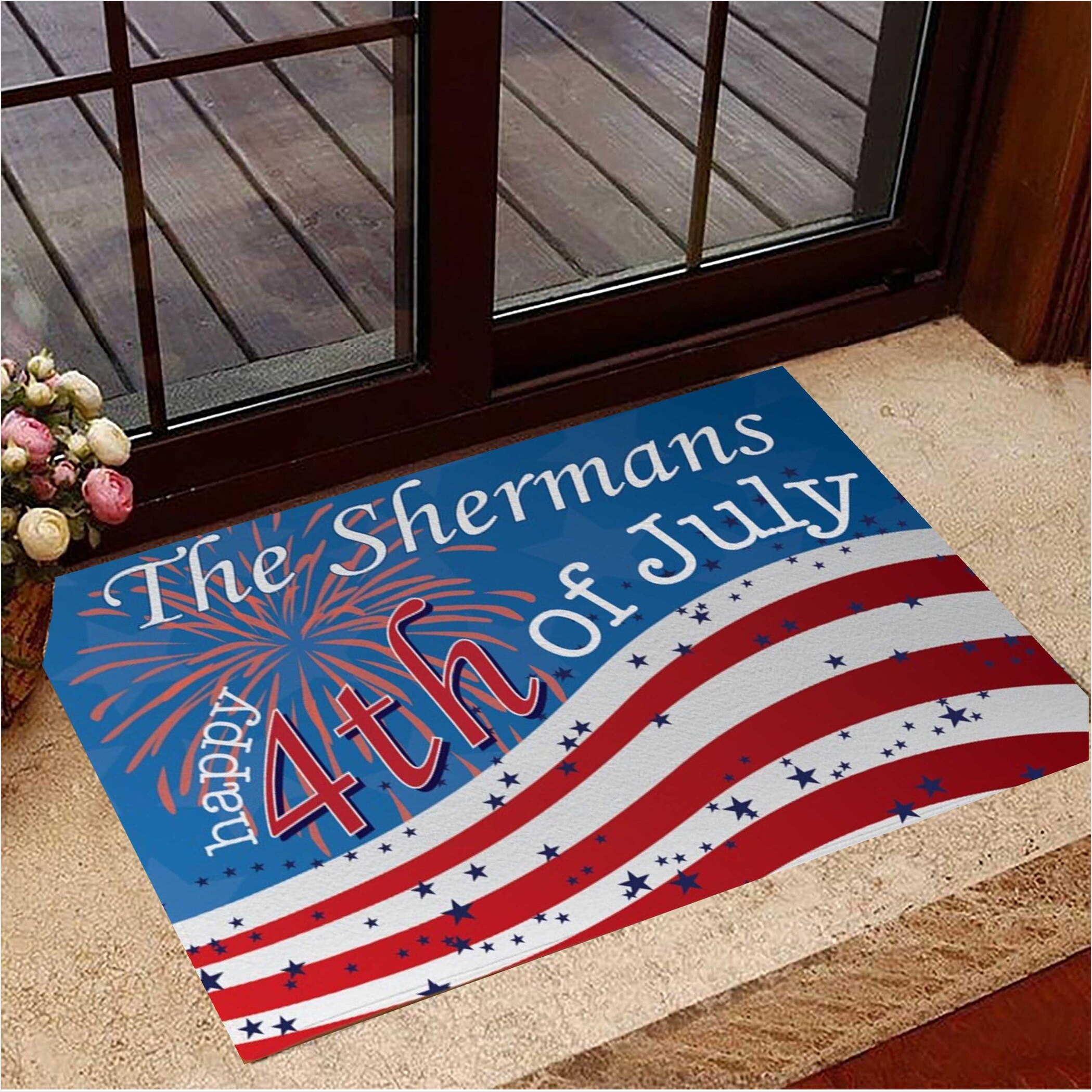 Personalized Happy 4Th Of July Doormat Firework USA Flag Patriotic Decor Ideas Gifts For Fans-1