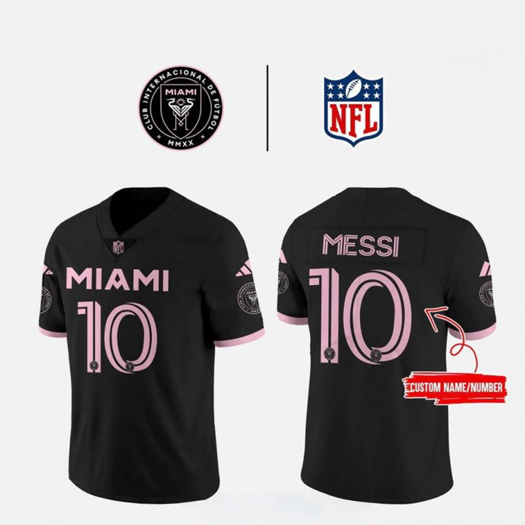 Personalized Inter Miami 2025 Club Soccer x NFL Game Football Jersey Gifts For Fans-1