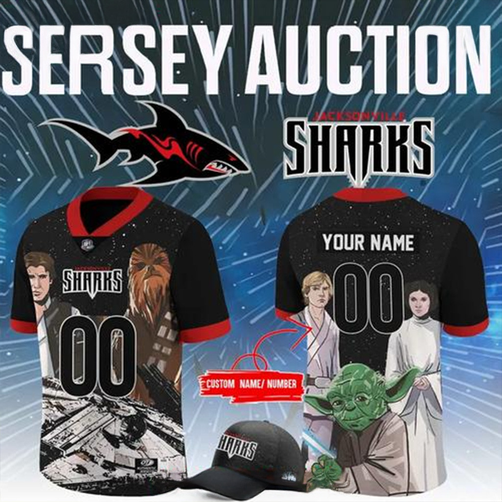 Personalized Jacksonville Sharks x Star Wars Galaxy Football Jersey Sharks Merch For Fans-1