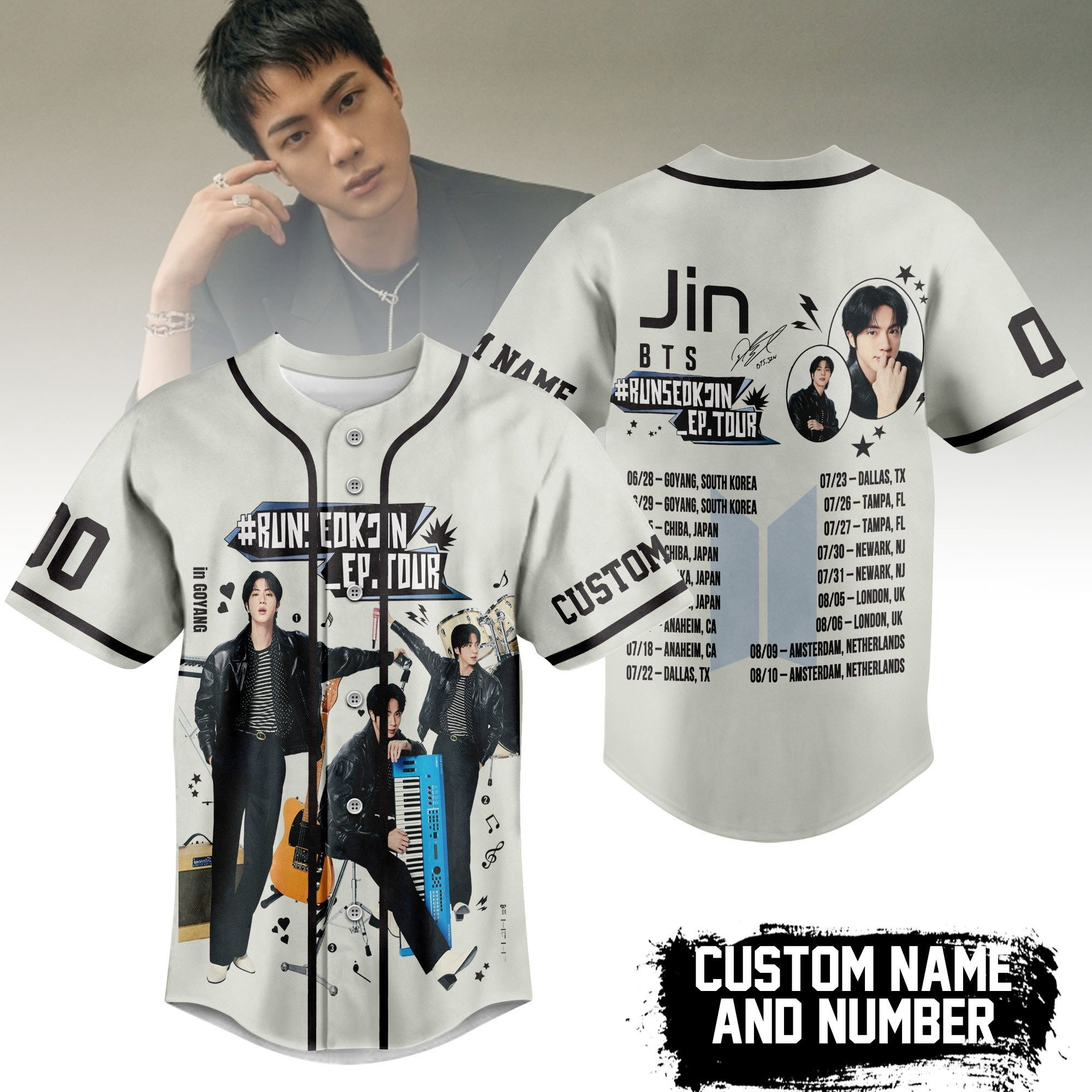 Personalized Jin BTS Music Baseball Jersey For Fan Jin Merch Music Lover Gifts For Him-1