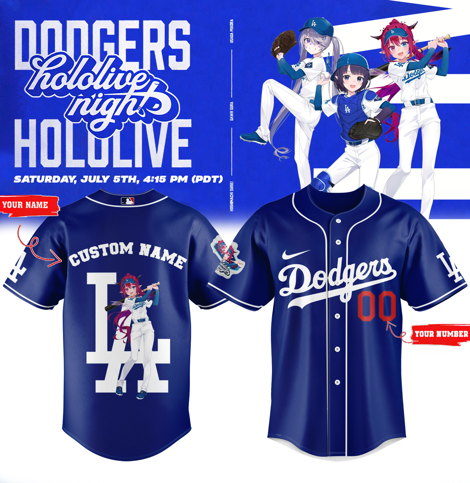 Personalized LA Dodgers X Hololive 2025 Jersey Dodger World Series Game Day Shirt-1