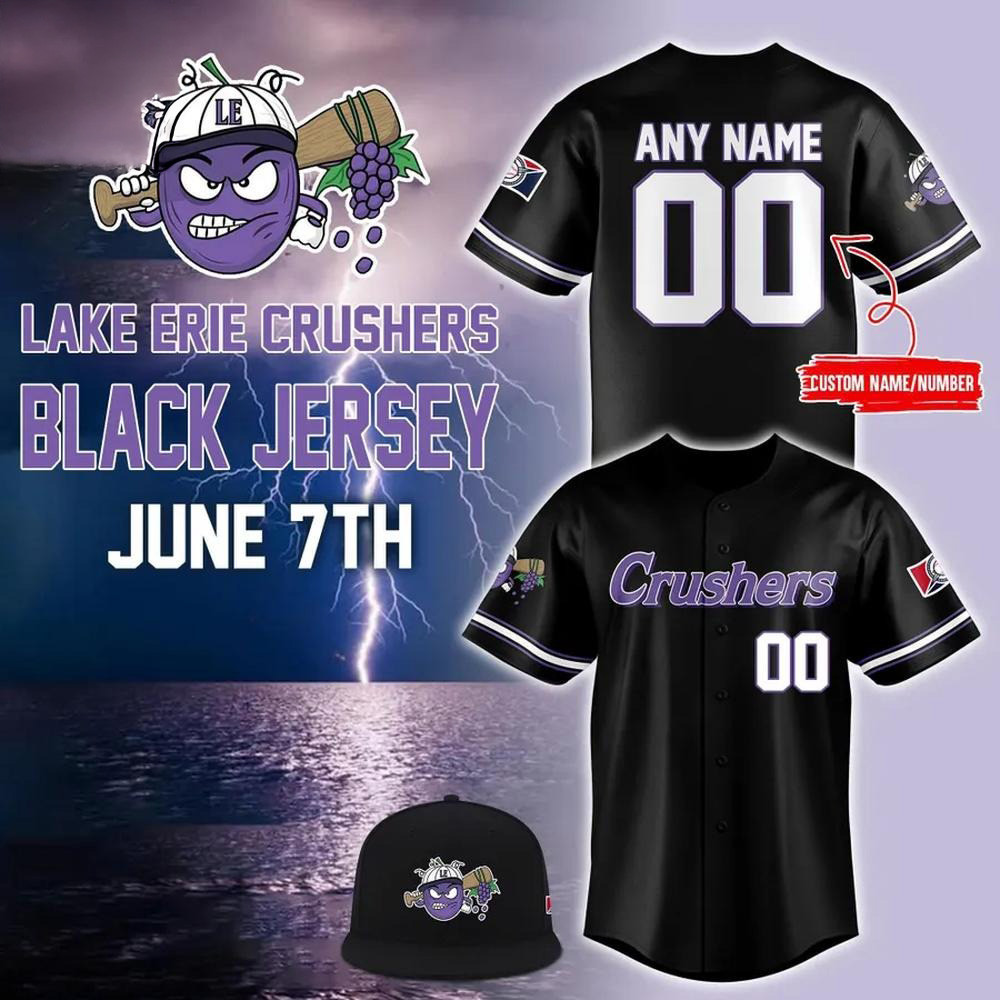 Personalized Lake Erie Crushers Black Baseball Jersey Crushers Merch Gifts For Baseball Lovers-1