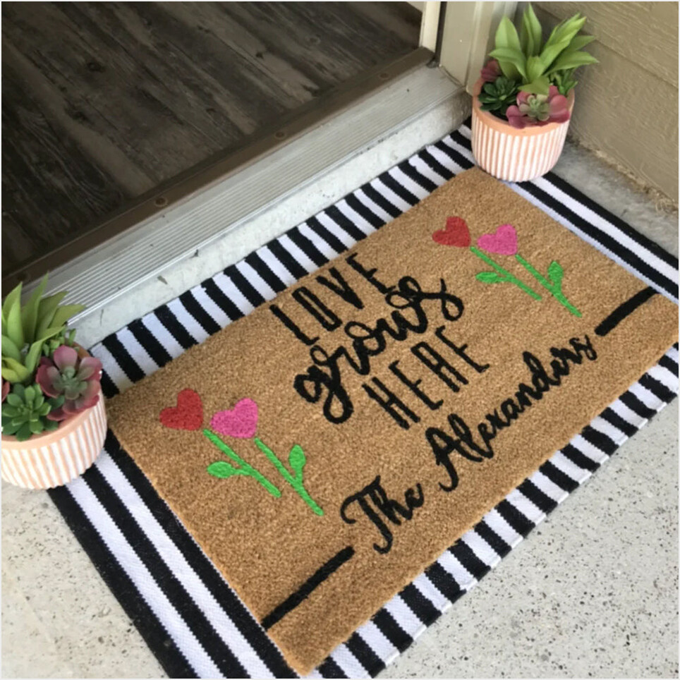Personalized Love Grows Here Doormat Funny Welcome Mats Gifts For Family Gifts For Besties-1