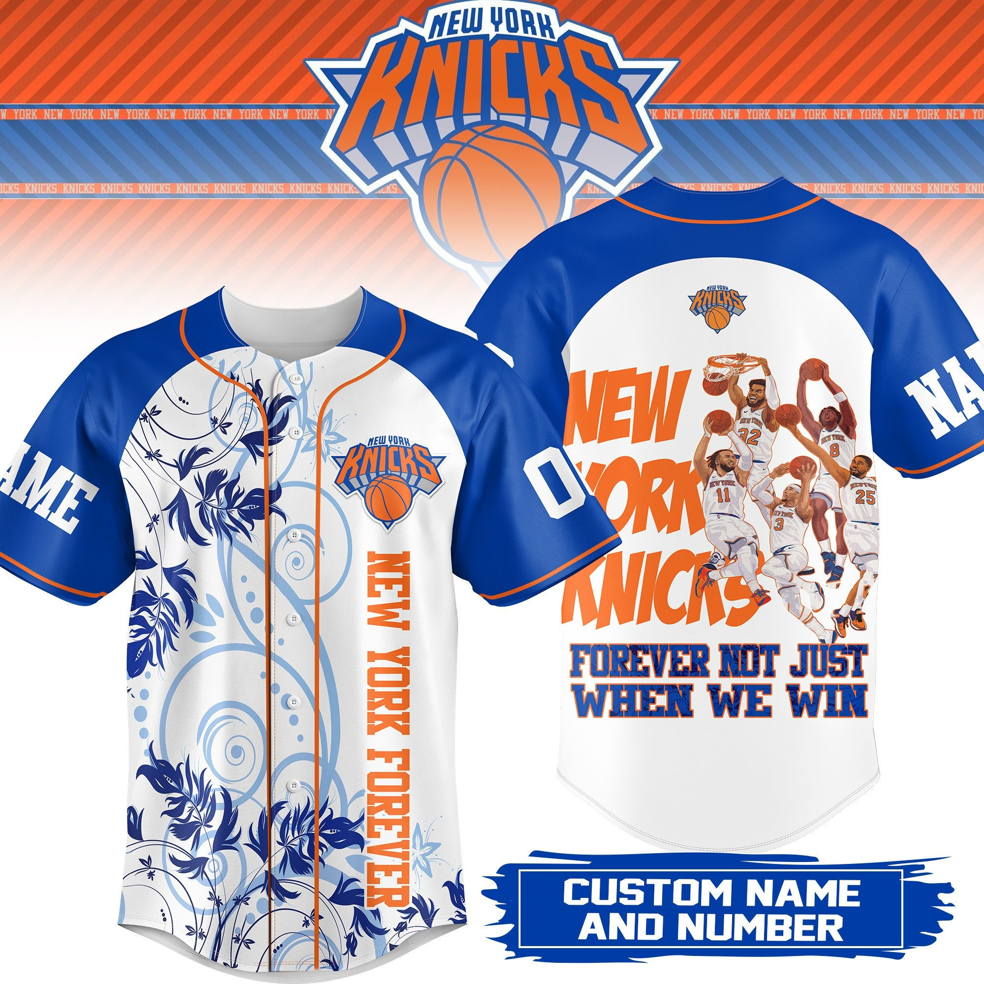 Personalized New York Knicks NBA Baseball Jersey New York Knicks Merch Cool Gifts For Dad-1