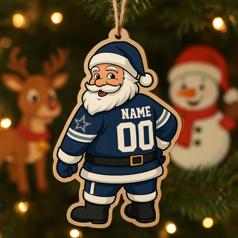 Personalized Nfl Dallas Cowboys Santa Claus Wooden Christmas Ornament 2025-1