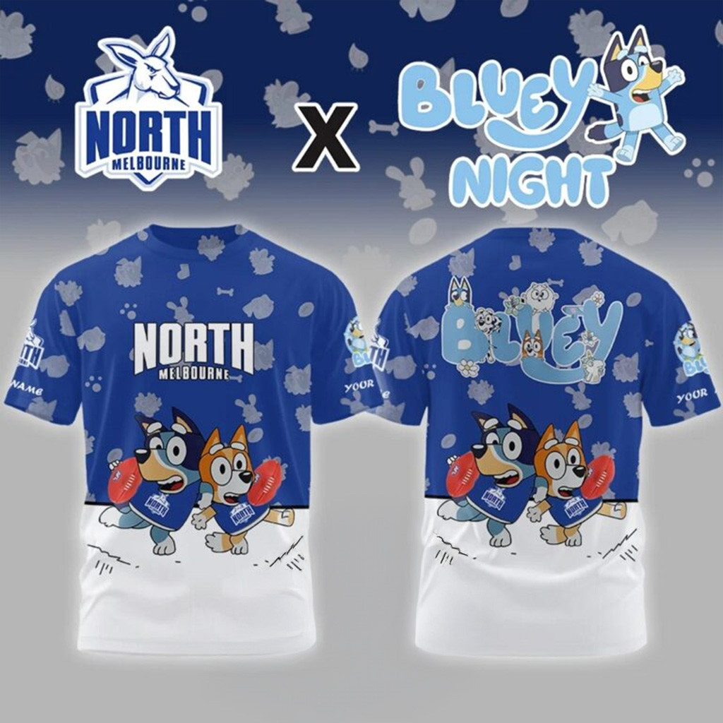 Personalized North Melbourne AFL Team Bluey Night Shirt AFL Merch Best Gifts For Him-1