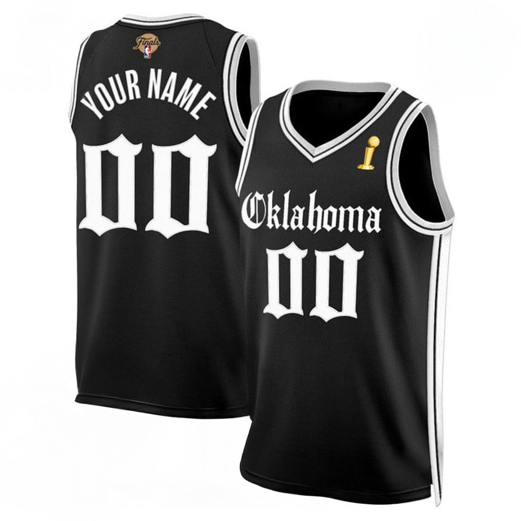 Personalized Oklahoma City Thunder 2025 Champions Gothic Storm Black Basketball Jersey OKC Merch Gifts For Fans-1