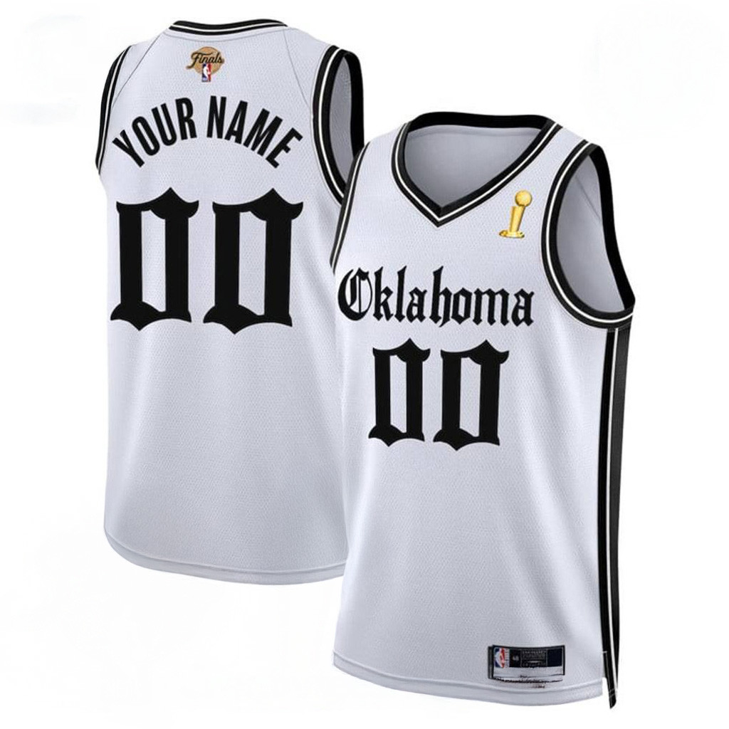 Personalized Oklahoma City Thunder 2025 Champions Gothic Storm White Basketball Jersey OKC Merch Husband Gifts-1