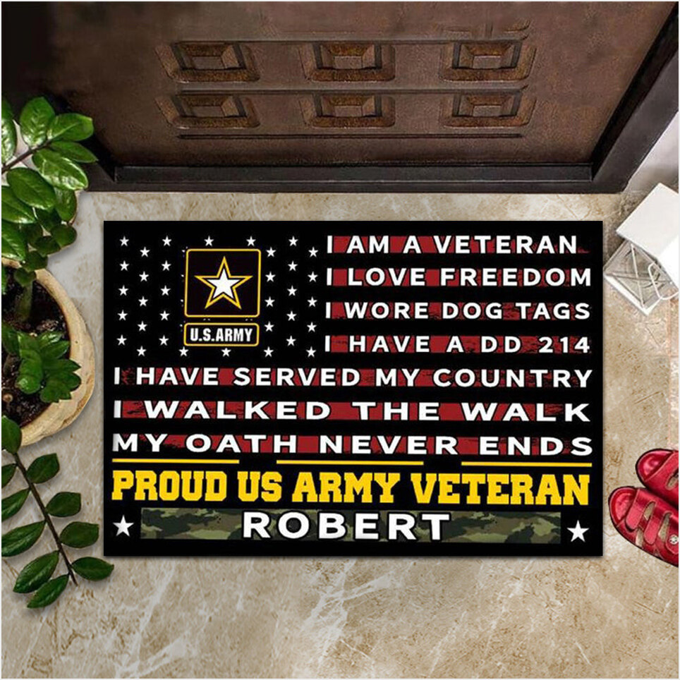 Personalized Proud US Army Veteran Doormat I Am A Veteran I Love Freedom Mat For Front Door-1