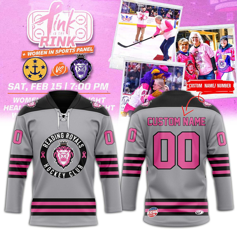 Personalized Reading Royals Pink In The Rink Hockey Jersey Best Gifts For Hockey Fans-1