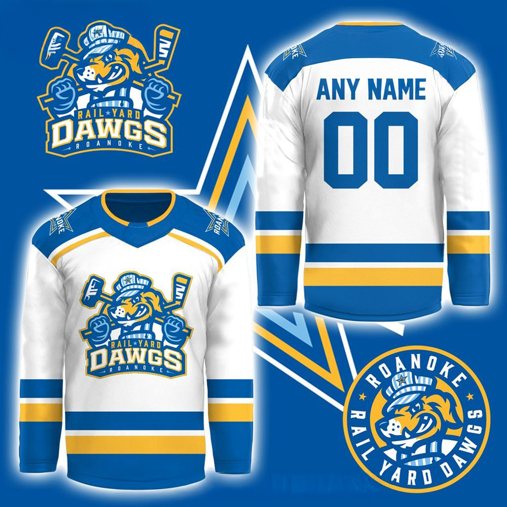 Personalized Roanoke Rail Yard Dawgs New Logo 2025 White Hockey Jersey Fan Merch Him Gifts-1