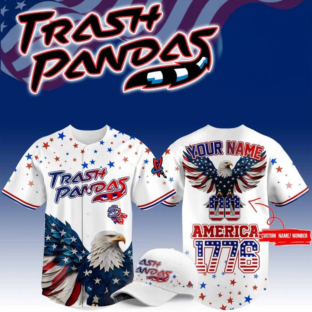 Personalized Rocket City Trash Pandas 4th of July USA Baseball Jersey Gifts For Dad-1