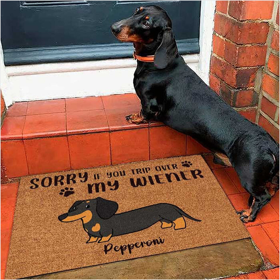 Personalized Sorry If You Trip Over My Wiener Doormat Funny Welcome Mat Gifts For Dog Lovers-1 Personalized Sorry If You Trip Over My Wiener Doormat Funny Welcome Mat Gifts For Dog Lovers-1