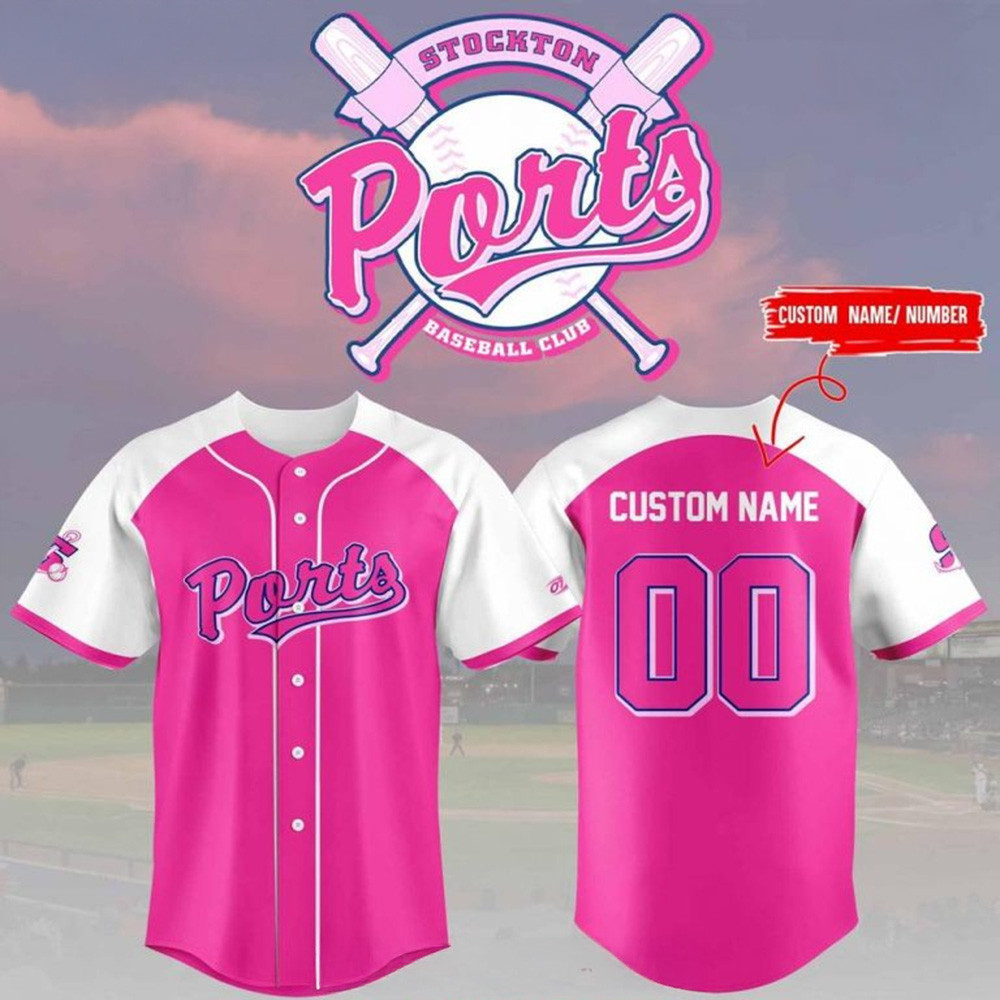 Personalized Stockton Ports x Pink Night 2025 Baseball Jersey Stockton Ports Merch For Fans-1