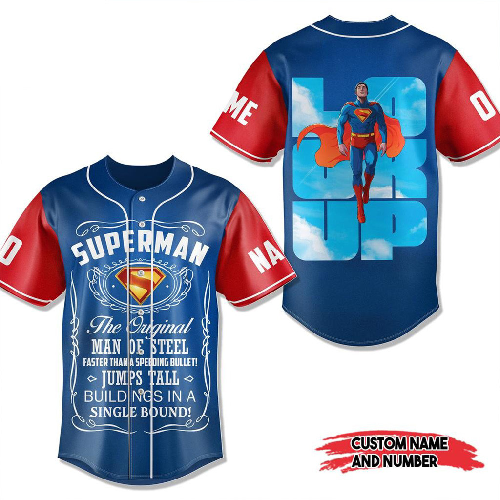 Personalized Superman Look Up Baseball Jersey Superman Merch Gifts For Husband-1