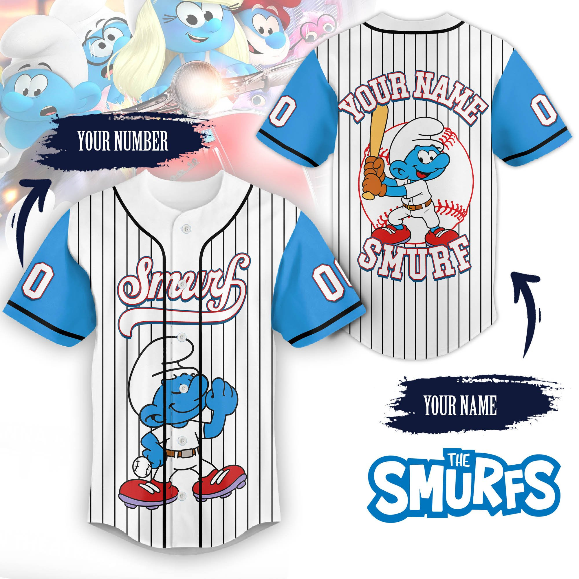 Personalized The Smurfs Cartoon Baseball Jersey For Fans The Smurfs Merch Gifts For Son-1