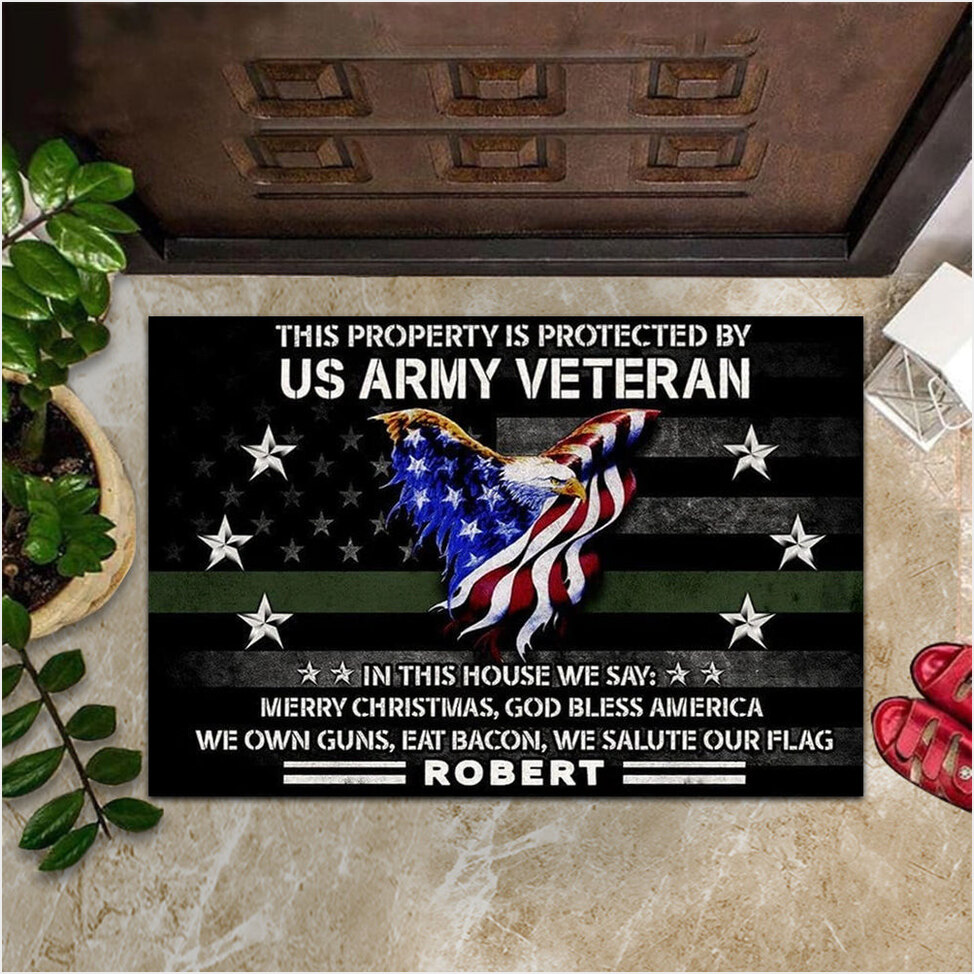 Personalized This Property Is Protected By US Army Veteran Doormat USA Eagle Military Doormat-1