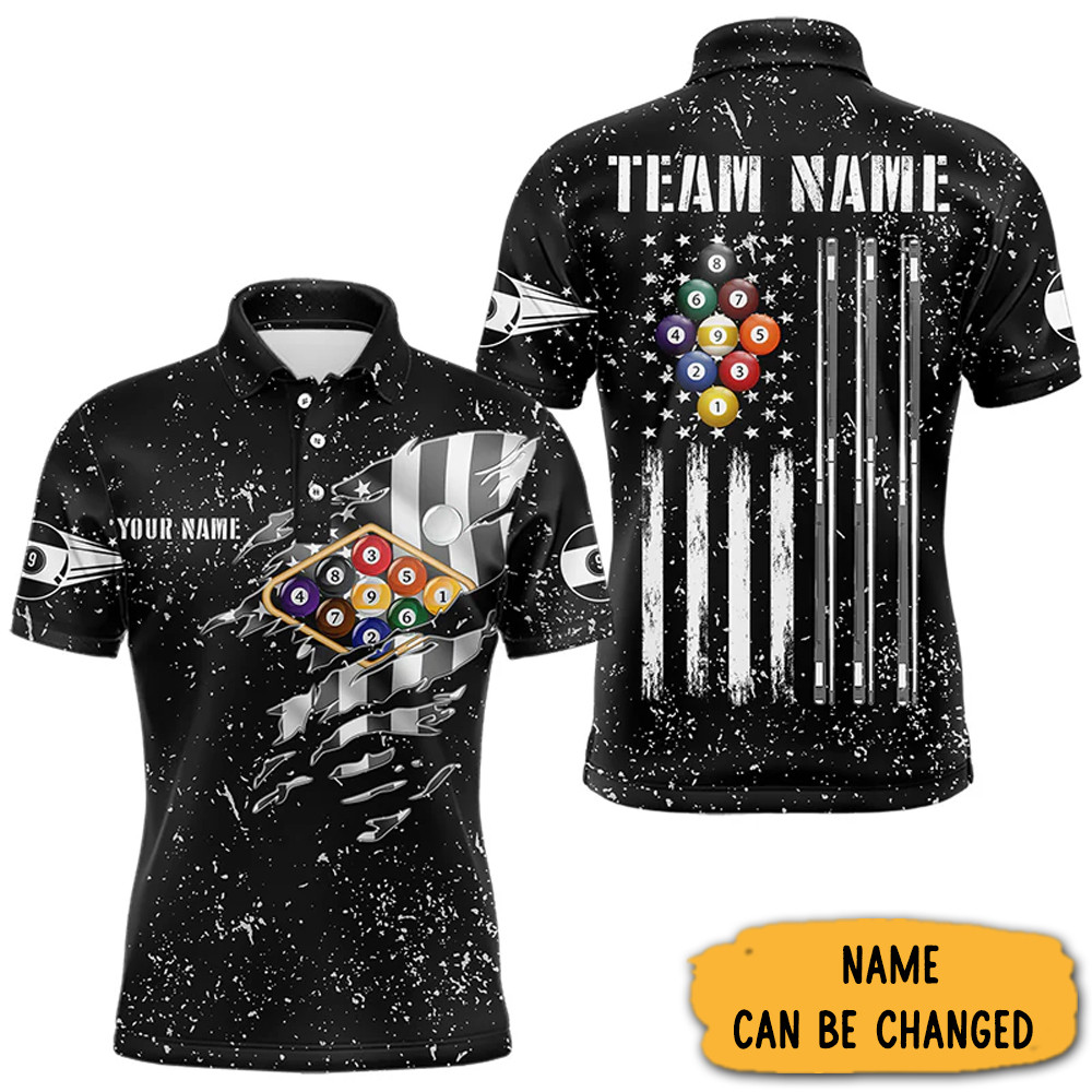 Personalized US Flag Billiard Balls Polo Shirt Pool Billiard Team Gifts-1