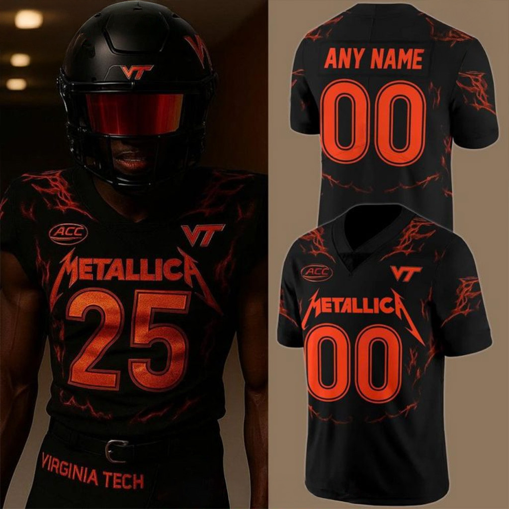 Personalized Virginia Tech Hokies x Metallica 2025 Football Jersey Hokies Merch Fans Gifts-1