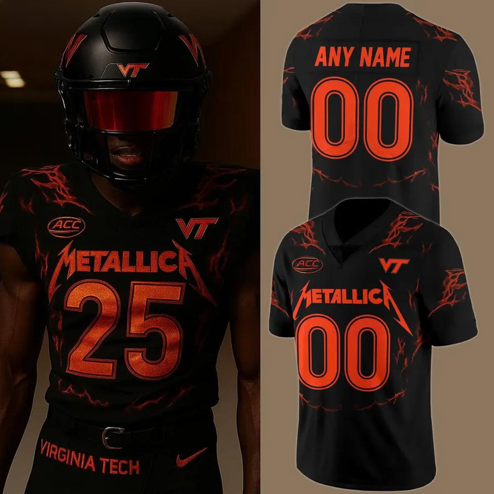 Personalized Virginia Tech x Metallica Limited Edition Football Jersey Gifts For Music Fans-1