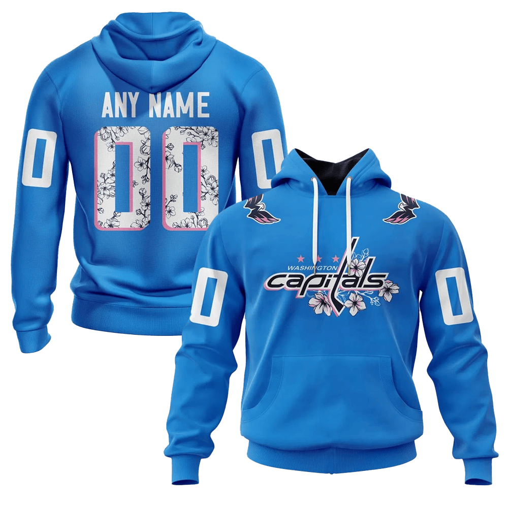 Personalized Washington Capitals Cherry Blossom Merch Hoodie Gifts For Hockey Fans-1