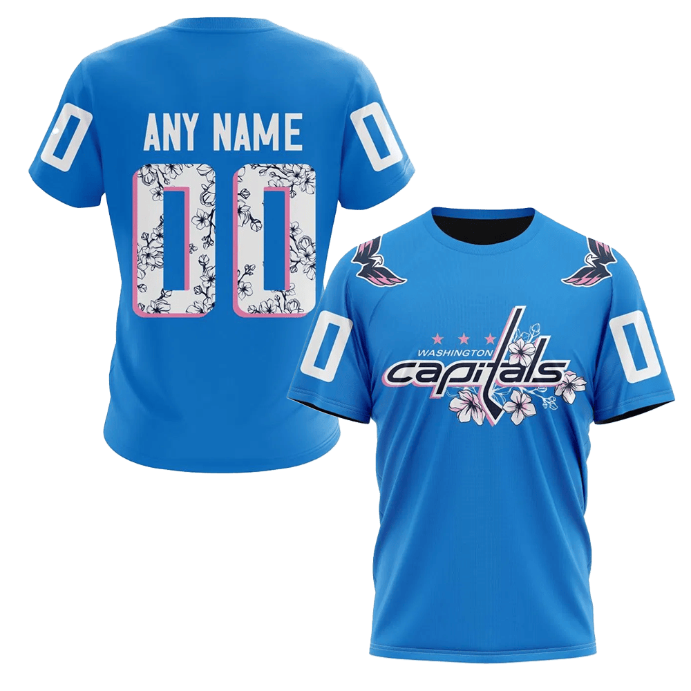 Personalized Washington Capitals Cherry Blossom Merch T-Shirt Gifts For Hockey Fans-1
