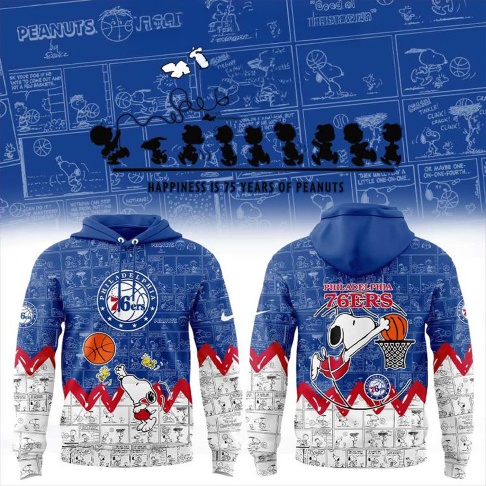 Philadelphia 76ers 75 Years Of Peanuts Hoodie Gifts For Basketball Fan-1