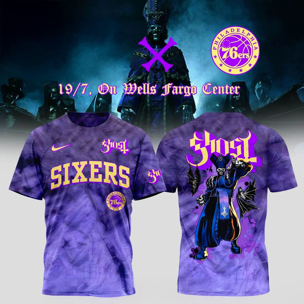 Philadelphia 76ers X Ghost Band World Tour 2025 T-Shirt Philadelphia 76ers Merch Dad Gifts-1 Philadelphia 76ers X Ghost Band World Tour 2025 T-Shirt Philadelphia 76ers Merch Dad Gifts-1