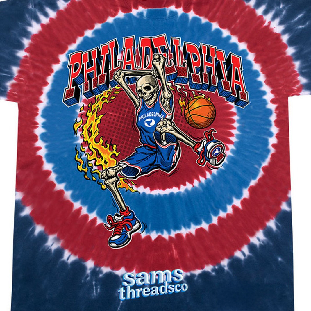 Philadelphia Dunker Basketball Skeleton Tie Dye Shirt Good Gifts For Basketball Fans-1