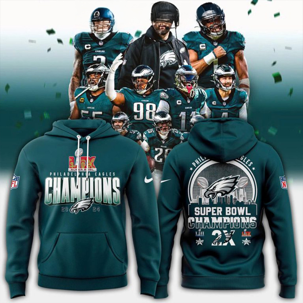 Philadelphia Eagles 2X Super Bowl Champions Hoodie Best Gifts For Football Fans-1