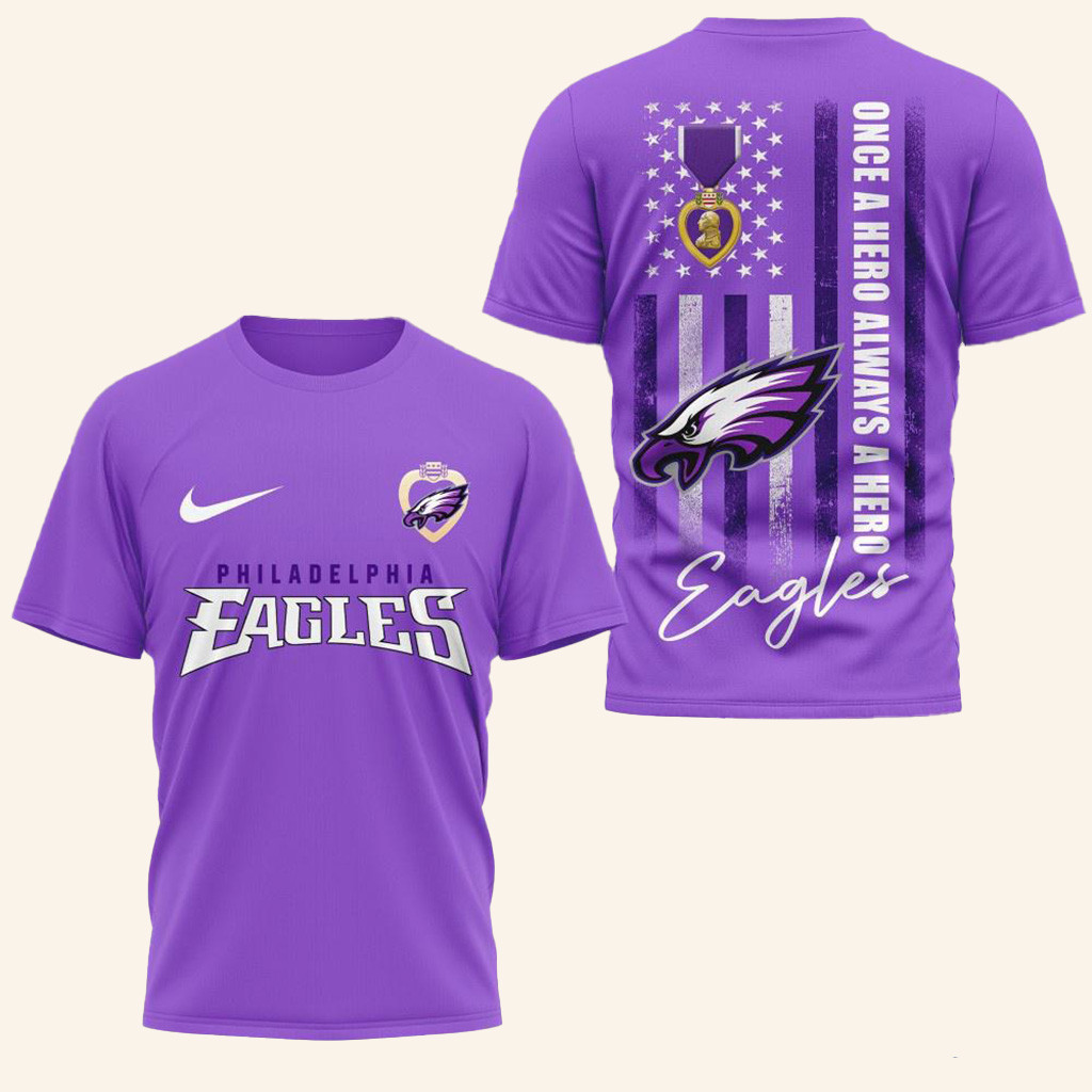 Philadelphia Eagles National Purple Heart Day Shirt Philadelphia Eagles Merch Gifts For Him-1