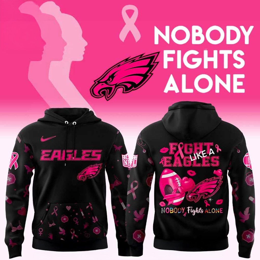Philadelphia Eagles Nobody Fights Alone Breast Cancer Hoodie Eagles Merch Fans Gifts-1