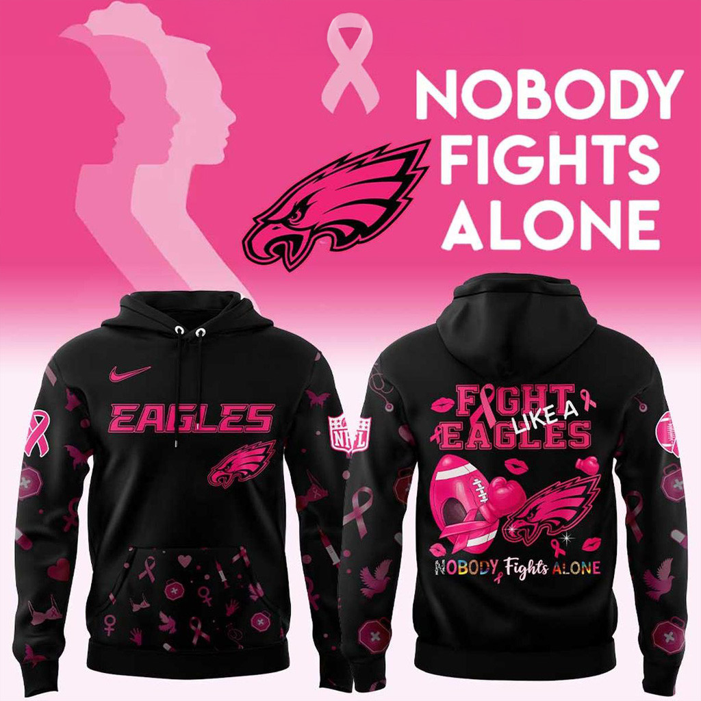 Philadelphia Eagles Nobody Fights Alone Breast Cancer Hoodie Philadelphia Eagles Merch-1
