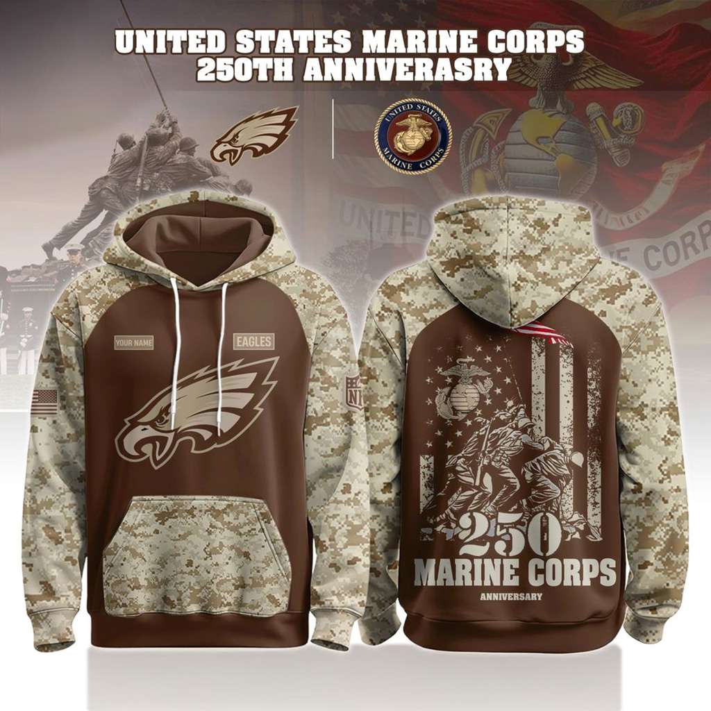 Philadelphia Eagles USMC 250th Birthday Hoodie Eagles Merch Football Fan Gift Ideas-1