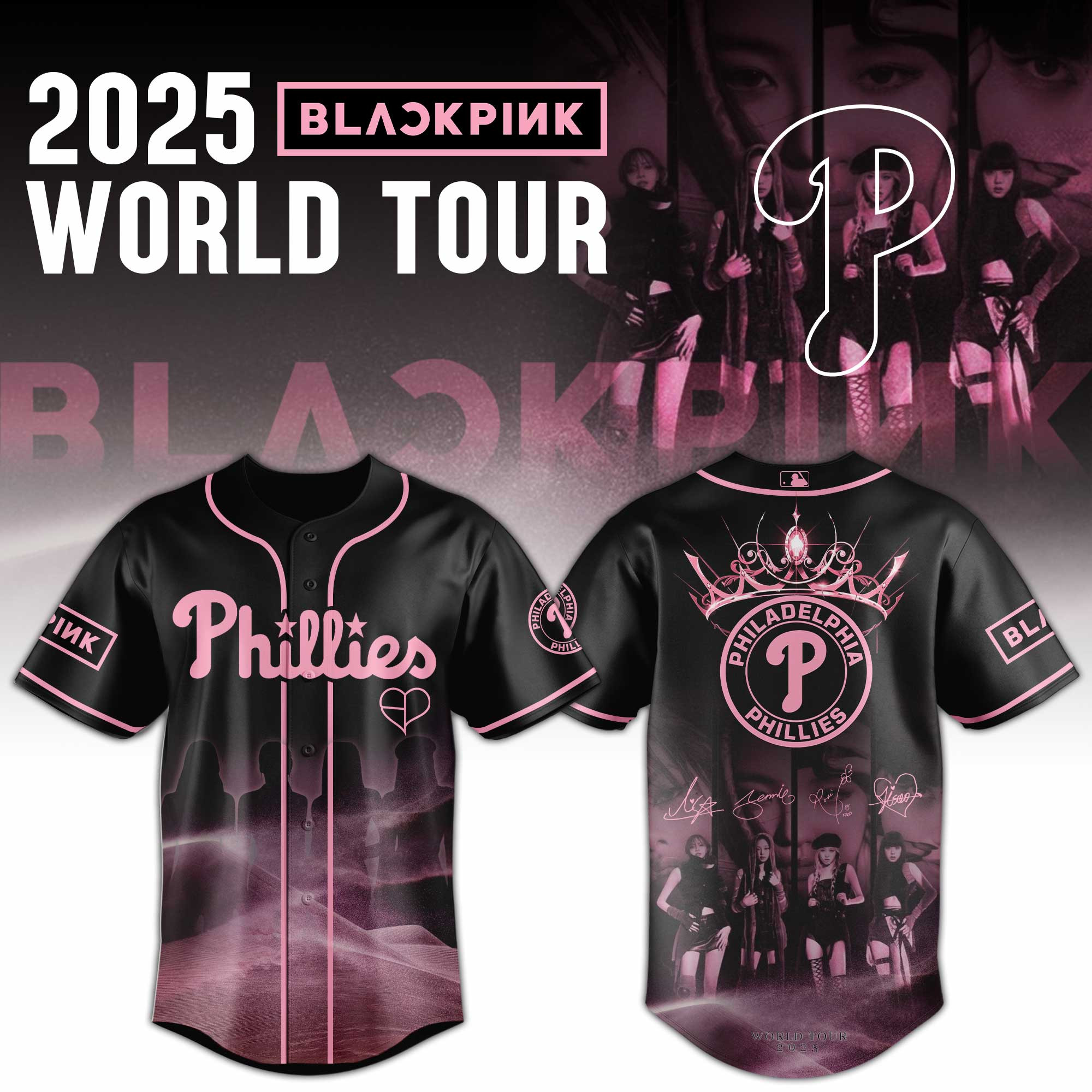 Philadelphia Phillies Mlb X Black Pink World Tour Baseball Jersey For Fans-1