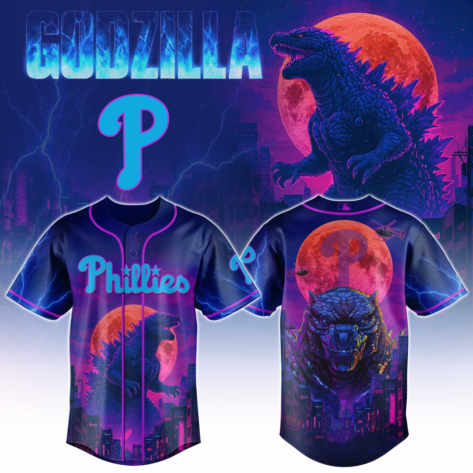 Philadelphia Phillies Mlb X Godzilla Baseball Jersey For Fans-1