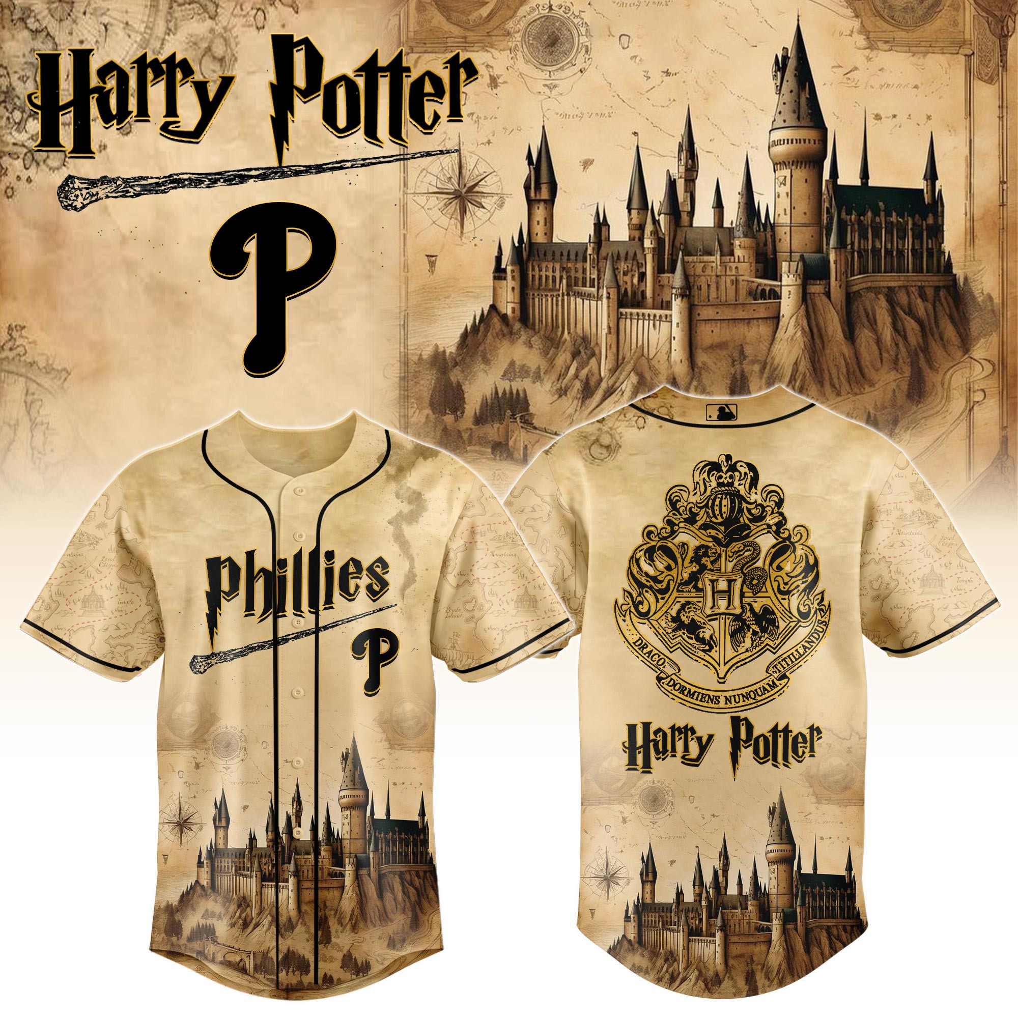 Philadelphia Phillies Mlb X Harry Potter Hogwarts Baseball Jersey For Fan-1